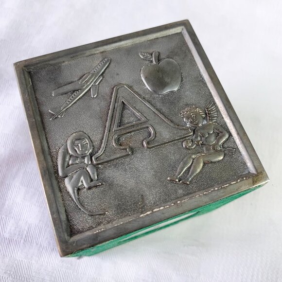 Décor | 🇭🇰 Vintage Pewter Coin Bank, Alphabet Block, Nursery, Made in Hong Kong - Picture 3 of 10